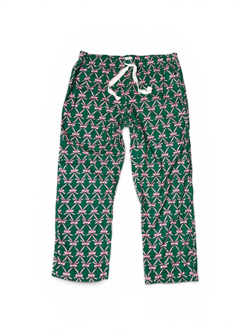J. Crew Pink Bow Print Green Flannel Lounge Pants  Pajama Large